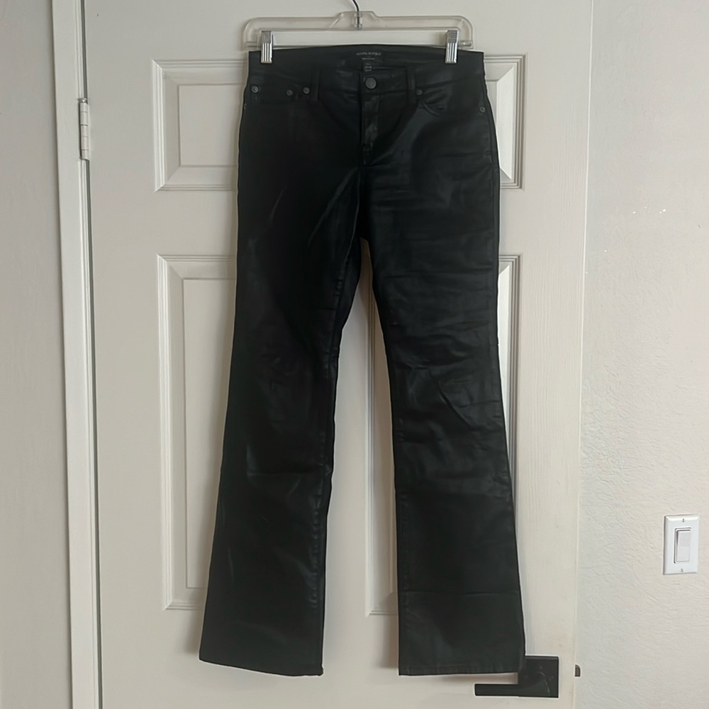 Banana Republic coated boot cut jeans.